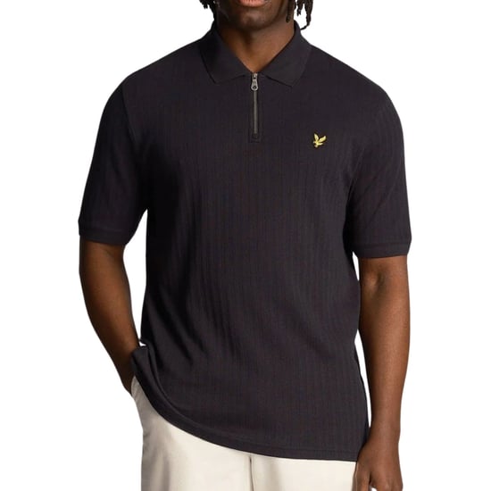 Lyle & Scott donker marineblauw poloshirt met getextureerde strepen - Image 1