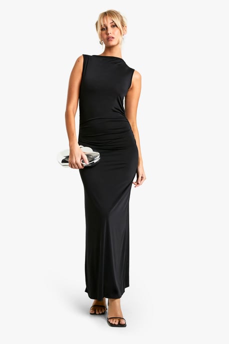Lace Insert Cowl Column Maxi Dress - Image 1