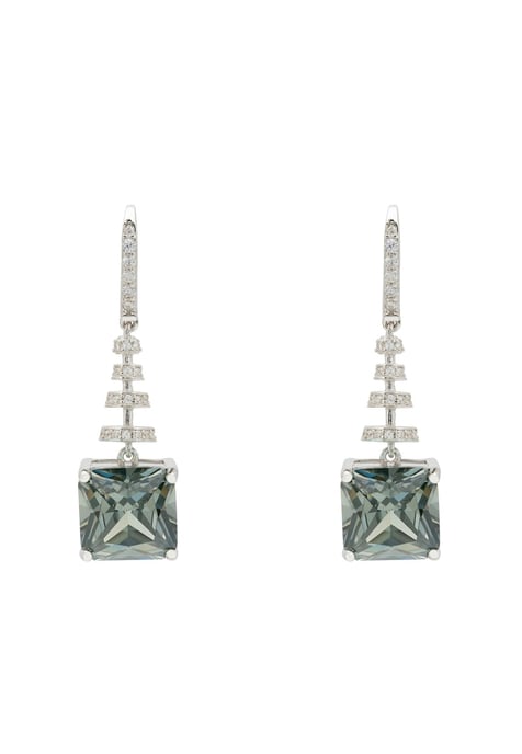Spiral Square Crystal Drop Earrings Peridot Green Silver