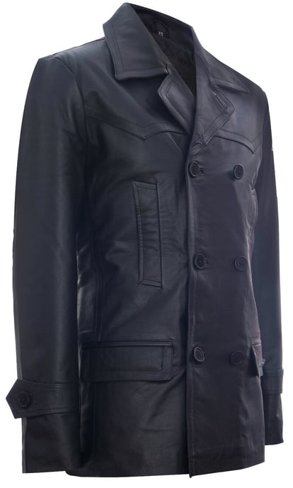 Cow Hide Dr Who Naval German Pea Coat Leather Jacket