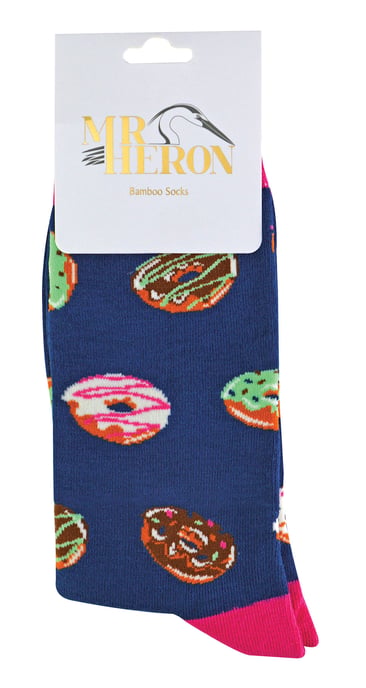 Mr Heron bamboesokken met nieuw patroon voor heren - Donuts (Marine) - Image 2