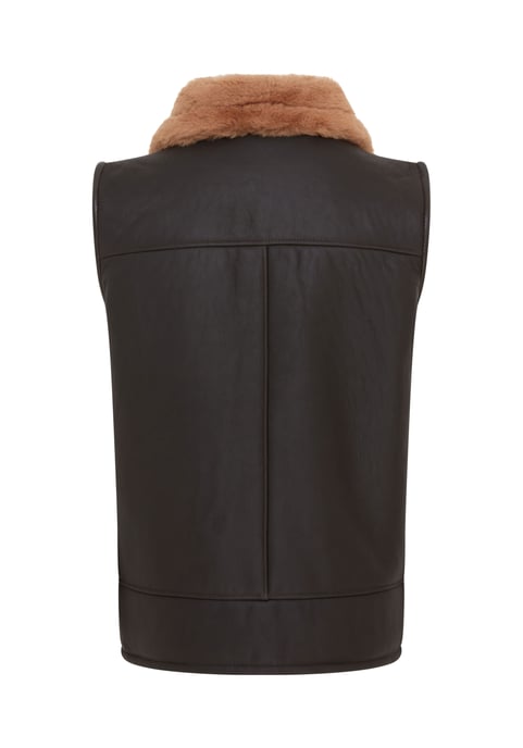 Mens Brown Aviator Shearling Bomber Gilet - Ambler