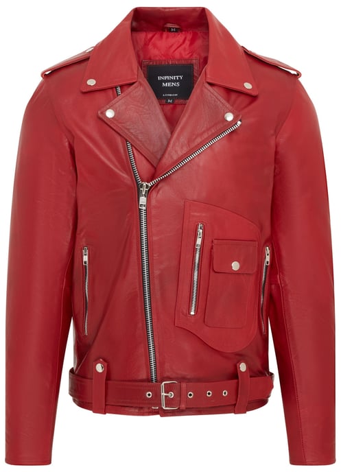 Mens Cow-Hide Red Leather Biker Brando Jacket - Pargas