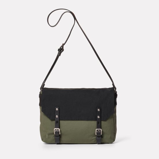 Jeremy Small Waxed Cotton Satchel in Black and Olive