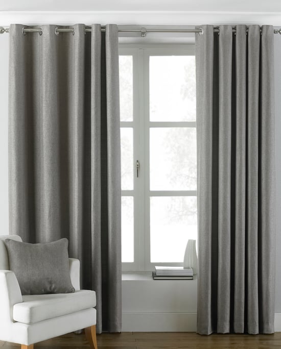 Atlantic Twill Woven Eyelet Curtains in Grey