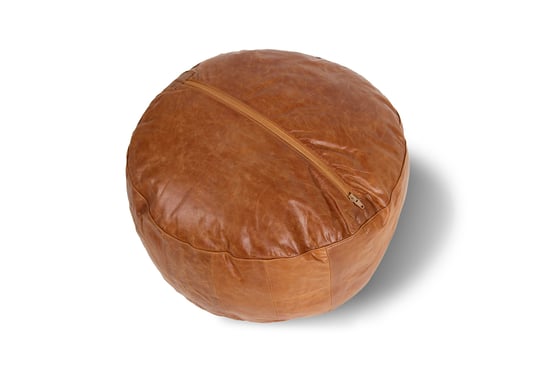 Woodland Leather Tan Morrocon Style Pouffe 17.5" Diam - Image 2