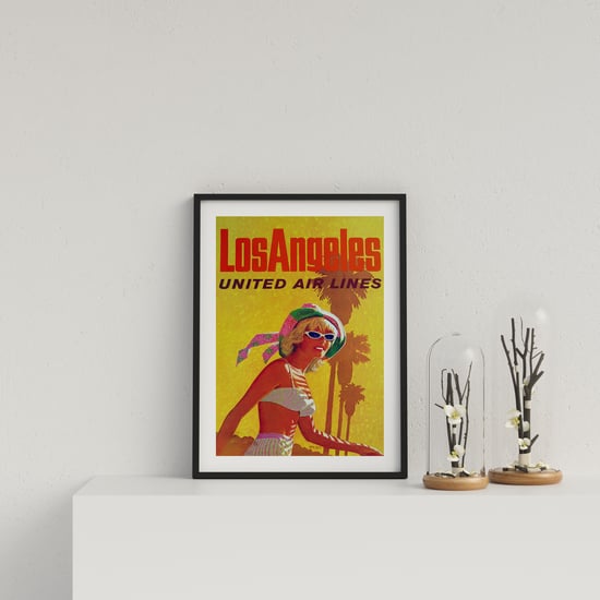 Vintage Travel Poster LA United AirLines - Black frame