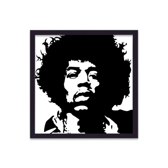Jimi Hendrix Silhouette Black on White - Black Frame