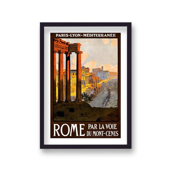 Vintage Travel Print Rome with Border - Black Frame