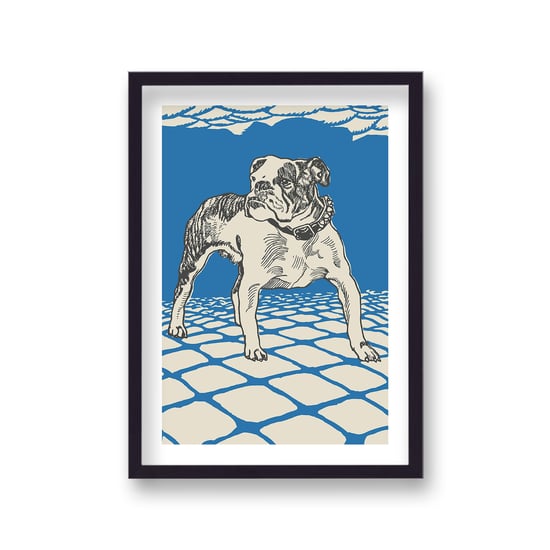 Blue Screenprint English Bulldog - Black Frame
