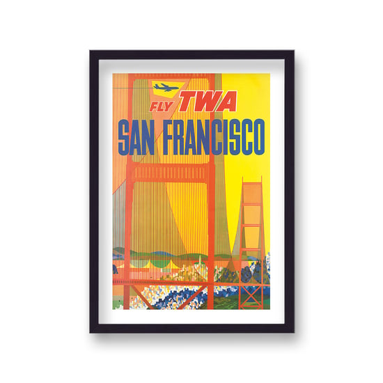 Vintage Fly TWA San Francisco Travel Print - Black Frame
