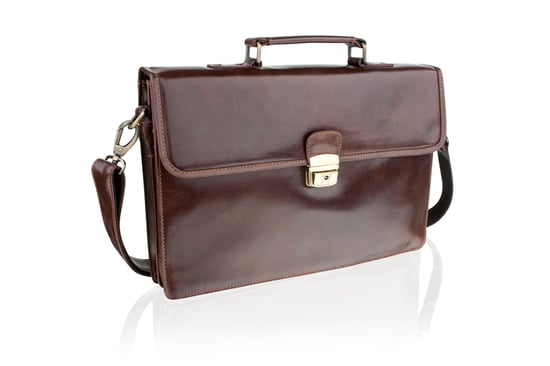 Woodland Leather Sleek Brown Satchel Briefcase 15.0" Front Flap Adjustable Shoulder Strap