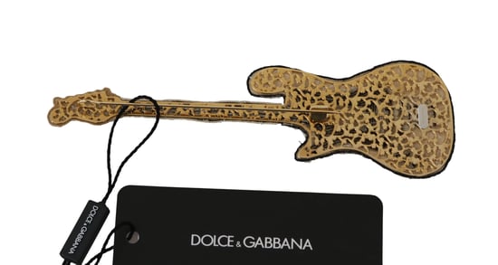 Dolce & Gabbana White Guitar Sequin Beaded Branded Lapel Pin Brooch