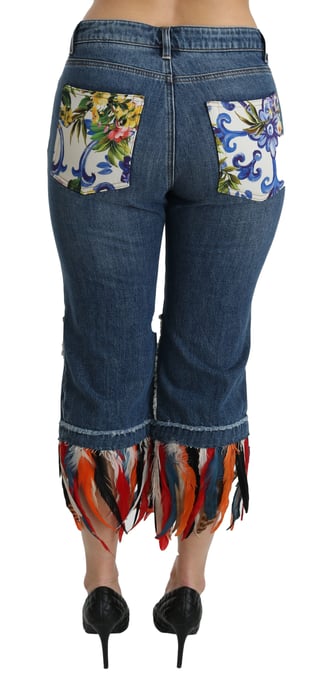 Dolce & Gabbana Korte katoenen jeans met lage taille en veren voor dames - Image 2