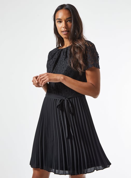 Dorothy Perkins Womens Black Mini Lace Dress Short Sleeve Round Neck Loose Fit