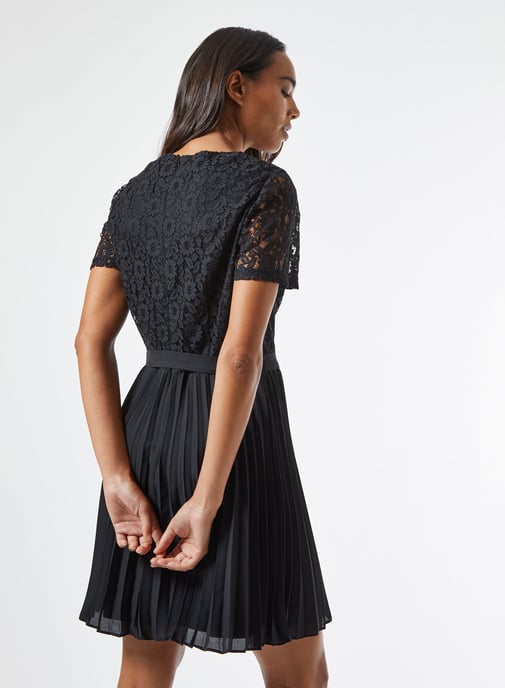 Dorothy Perkins Womens Black Mini Lace Dress Short Sleeve Round Neck Loose Fit