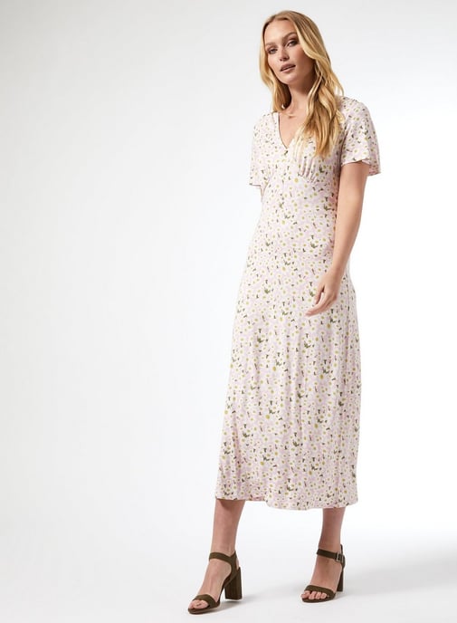 Dorothy Perkins Womens Tall Pink Floral Print Midi Jersey Dress Casual Summer