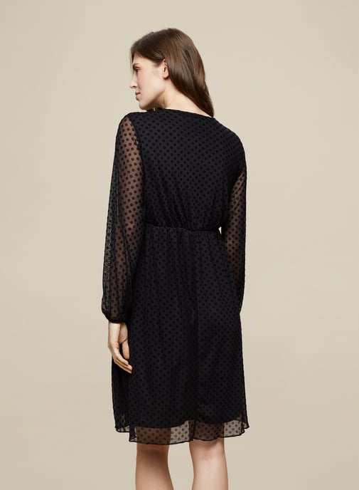 Dorothy Perkins Womens Maternity Black Mesh Wrap Dobby Dress Long Sleeve