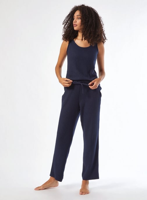 Dorothy Perkins Womens Navy Velvet Twosie Nightwear Sleepwear Loungewear