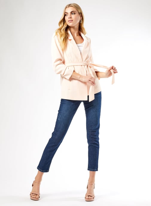 Dorothy Perkins Womens Pink Tie Waist Blazer Jacket Long Sleeve Outerwear Top