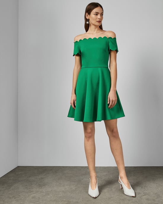 Ted Baker Fellama Bardot Scallop Skater Dress in Bright Green