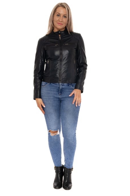 Pelle D’annata Ladies Real Leather Biker Jacket in Navy