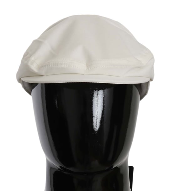 Dolce & Gabbana Mannen Wit Katoen Stretch Logo Newsboy Hoed Cap - Image 1