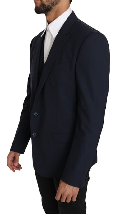 Dolce & Gabbana Heren Blazer Vest 2-Delig Blauw Wol MARTINI - Image 5