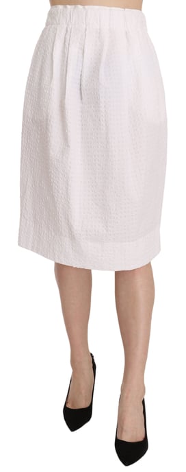L' AUTRE CHOSE White Jacquard Plain Weave Stretch Midi Skirt