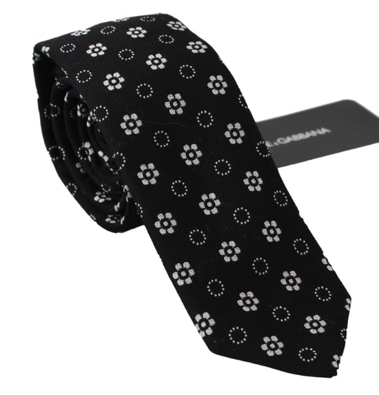 Dolce & Gabbana Mannen Zwart 100% Zijde Bloemen Print Klassieke Stropdas - Image 1