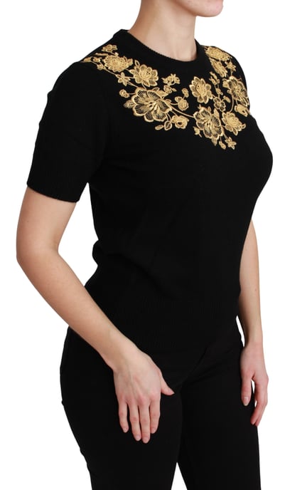 Dolce & Gabbana Zwarte Kasjmier Gouden Bloemen Trui Top - Image 2
