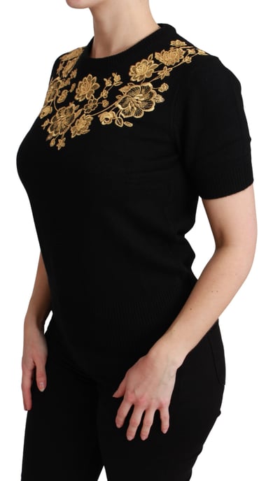 Dolce & Gabbana Zwarte Kasjmier Gouden Bloemen Trui Top - Image 3