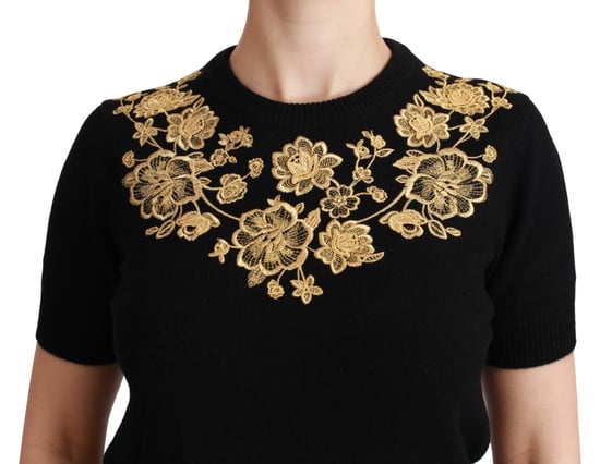 Dolce & Gabbana Zwarte Kasjmier Gouden Bloemen Trui Top - Image 5