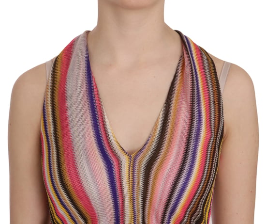 PINKO Multi Color Sleeveless Deep Neck Backless Top Blouse