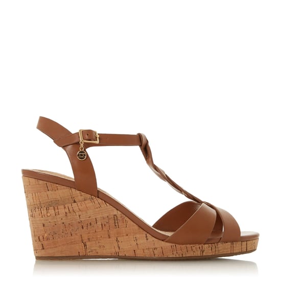 Dune Ladies KOALA Plait T-Bar Strap Cork Wedge Heel
