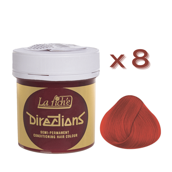 8 x La Riche Directions Semi-Permanent Hair Color 88ml Tubs - CORAL RED
