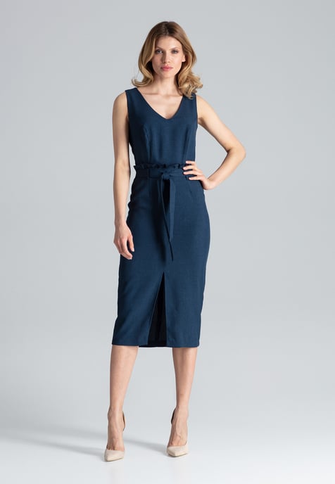 Navy Sleeveless Midi Dress
