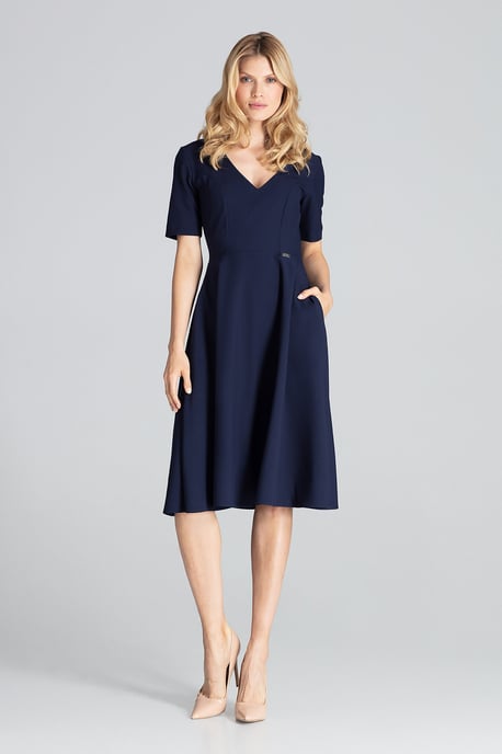 Navy Midi Dress with Short Sleeves
