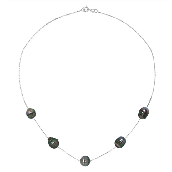 DIADEMA - Necklace - 5 Real Tahitian Pearls - Cable Chain Diamonds