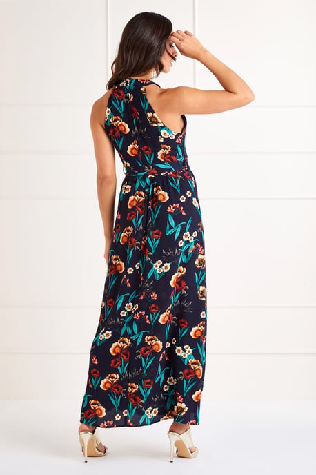 Black Poppy Print High Neck Maxi Dress