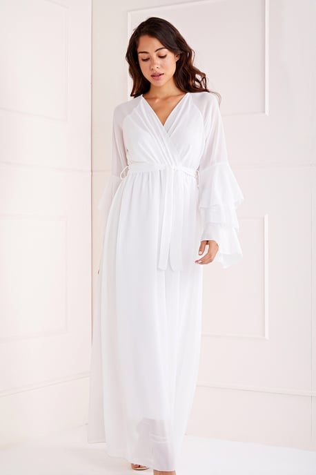 Wrap Front Ruffle Sleeve Maxi Dress