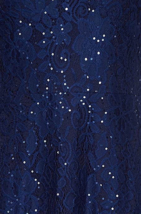 Navy Embellished V Neck Lace Maxi Dress