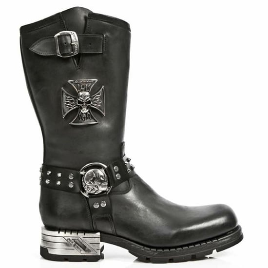 New Rock Men's Black Leather Gothic Cowboy Boots- MR030-S1