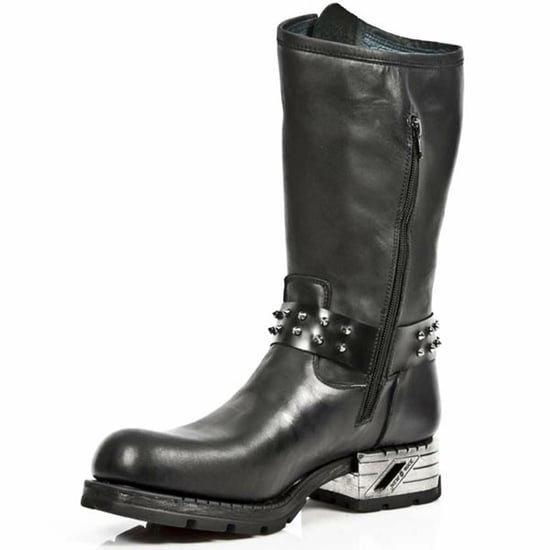 New Rock Men's Black Leather Gothic Cowboy Boots- MR030-S1