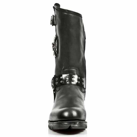New Rock Men's Black Leather Gothic Cowboy Boots- MR030-S1