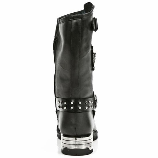 New Rock Men's Black Leather Gothic Cowboy Boots- MR030-S1