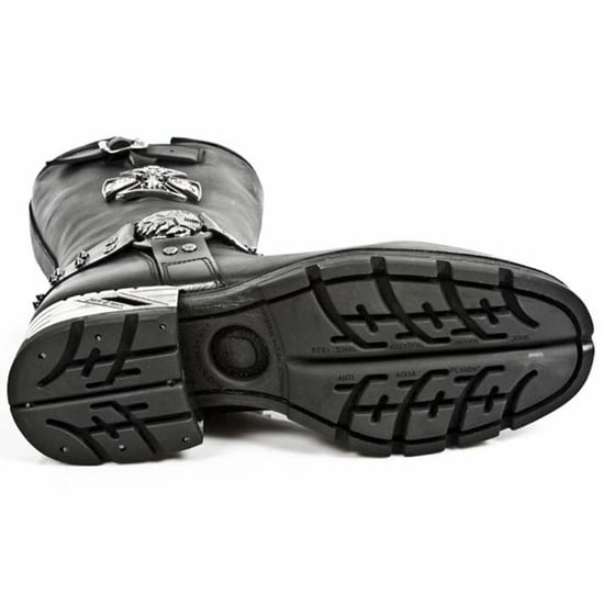 New Rock Men's Black Leather Gothic Cowboy Boots- MR030-S1