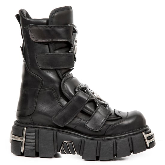 New Rock Punk Mid Calf Black Leather Boots-M-422-S1