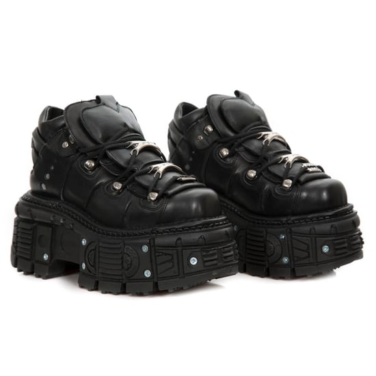 New Rock Unisex Metallic Black Leather Gothic Boots- M-TANK106-C2