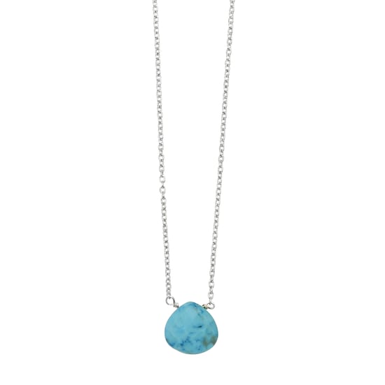 Beginnings 925 Sterling Silver Faceted Semi Precious Blue Magnesite Stone Teardrop Charm Necklace 41-46cm